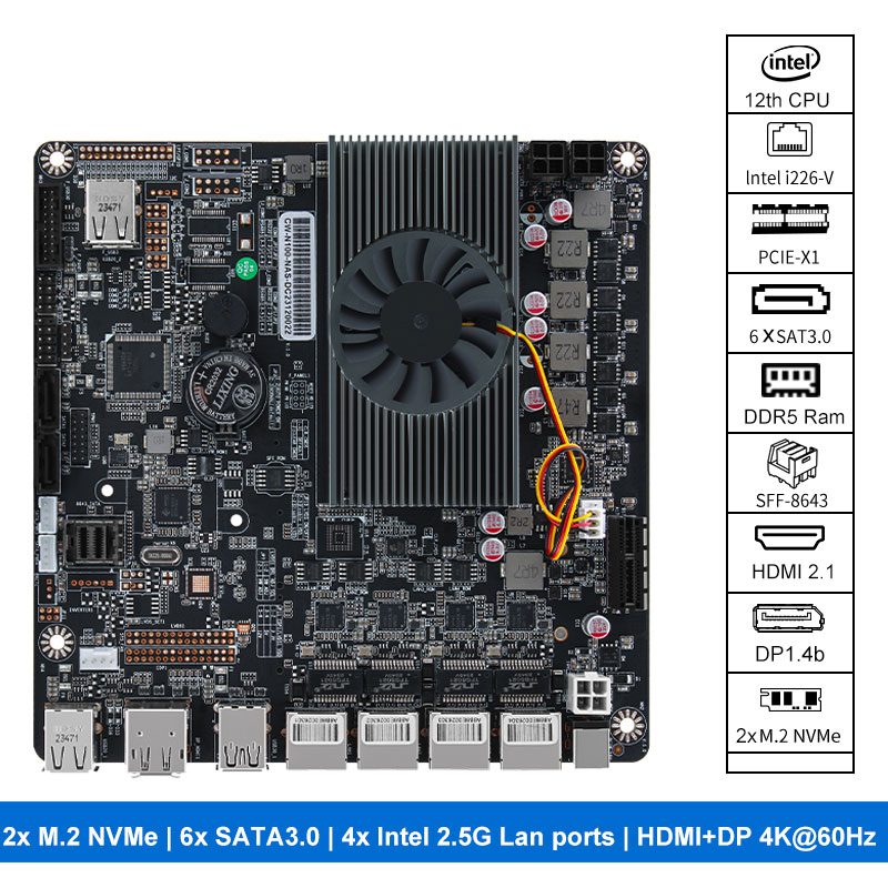 Nas Motherboard N100 6 Sata - N100 Nasマザーボード 2xm.2 NVMe 4x I226-v対応